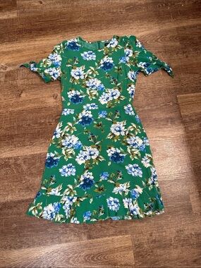 Banana Republic Green Floral Tie-Sleeve Mini Dress